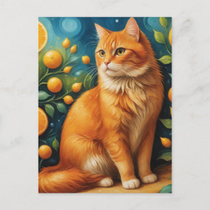 Carte Postale Belle Ginger Cat dans une Orange Grove