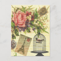 Belle girly vintage rose fleurs Tour Eiffel