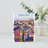 Carte Postale Belle Granada Espagne Aquarelle Vue (Debout devant)