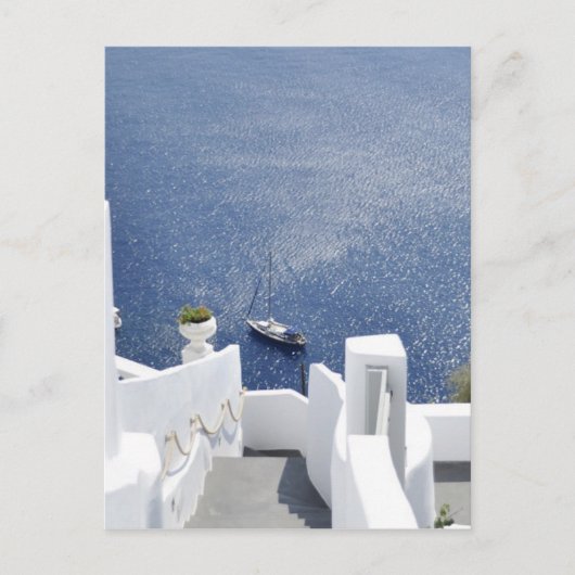 Carte Postale Belle Grèce Santorin Mer Bleue Maison Blanche (Devant)