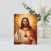 Carte Postale Belle image religieuse Sacré Coeur de Jésus (Debout devant)