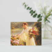 Carte Postale Belle, jeune femme, fleurs, par Albert Lynch, Bell (Debout devant)