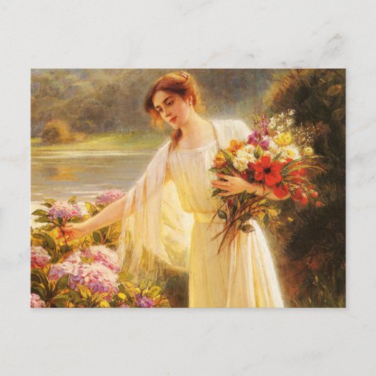Carte Postale Belle, jeune femme, fleurs, par Albert Lynch, Bell (Devant)