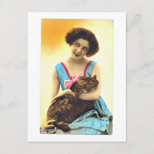 Carte Postale Belle Jeune Fille et son chat