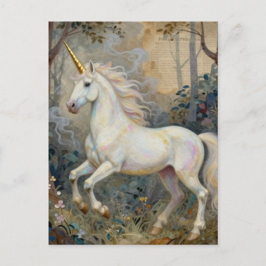 Carte Postale Belle Licorne dans la Forêt (Devant)