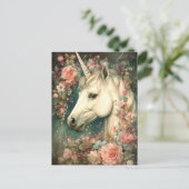 Carte Postale Belle licorne et fleurs (Debout devant)