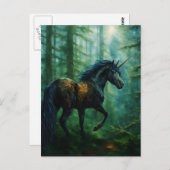 Carte Postale Belle licorne noire dans une forêt (Devant / Derrière)
