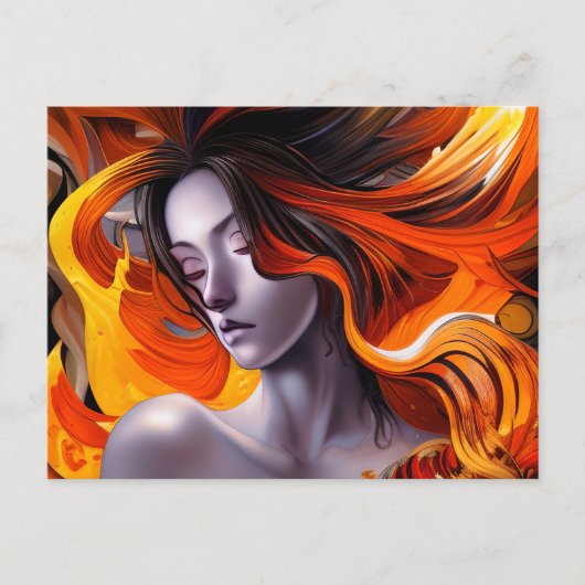 Carte Postale Belle Manga Anime Femme aux cheveux longs (Devant)