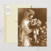 Carte Postale Belle mariée avec un bouquet de rose (Devant / Derrière)