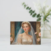 Carte Postale Belle mariée Vintage avec Rose Illustration (Debout devant)