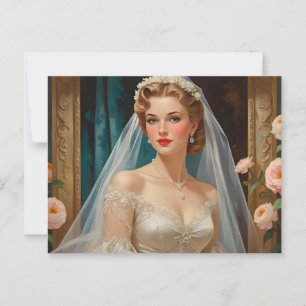 Carte Postale Belle mariée Vintage avec Rose Illustration