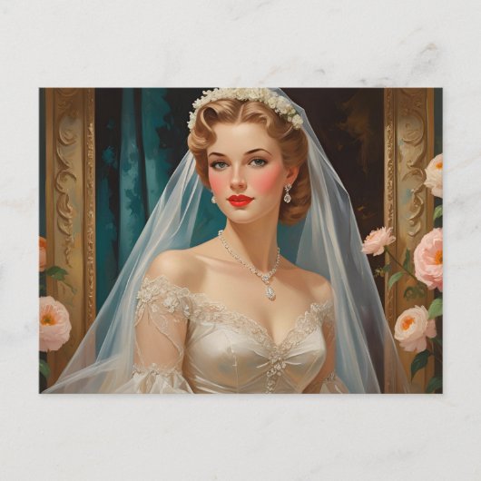 Carte Postale Belle mariée Vintage avec Rose Illustration (Devant)