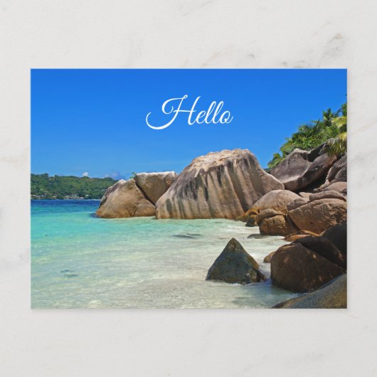 Carte Postale Belle mer tropicale avec une plage rocheuse (Devant)