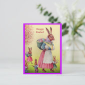 Carte Postale Belle Mère Bunny de Pâques et ses petits lapins (Debout devant)