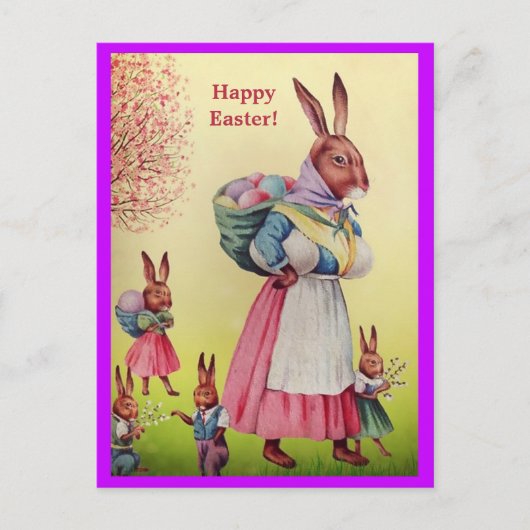 Carte Postale Belle Mère Bunny de Pâques et ses petits lapins (Devant)