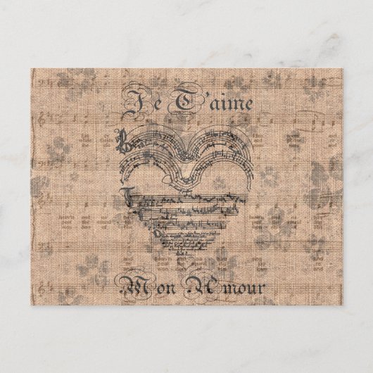 Carte Postale Belle musique ancienne notes coeur (Devant)