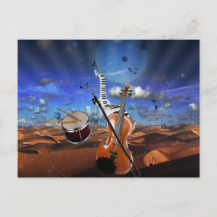 Carte Postale Belle musique notes violon splatter piano tambours