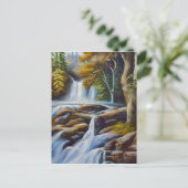 Carte Postale Belle nature Cascade de ruisseau peinture à l'huil (Debout devant)