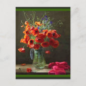 Carte Postale Belle nature morte pichet de fleurs rouges (Devant)