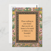 Carte Postale Belle ou utile, Citation de William Morris, Post (Devant / Derrière)