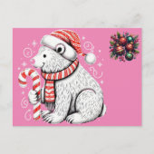 Carte Postale Belle Ours polaire de Noël (Devant)