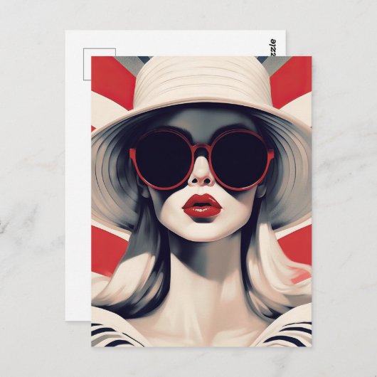 Carte Postale Belle Parisienne en Lunettes de soleil rouges (Devant / Derrière)