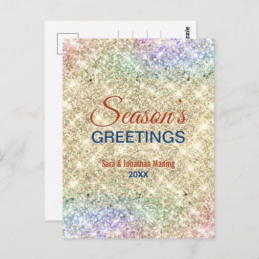 Carte Postale Belle parties scintillant or faux Noël nouvel an (Devant / Derrière)