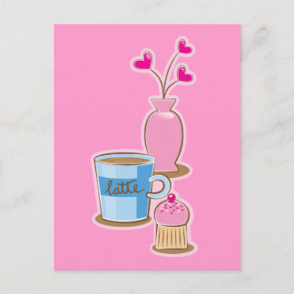 Carte Postale Belle pause café avec les coeurs de fleurs lattes