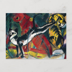 Carte Postale Belle peinture à l'huile antique trois chats