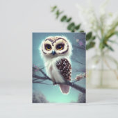 Carte Postale Belle peinture de Chouette sur une branche à la nu (Debout devant)