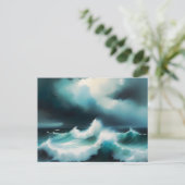 Carte Postale Belle peinture de vagues de l'Océan Bleu (Debout devant)