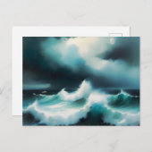 Carte Postale Belle peinture de vagues de l'Océan Bleu (Devant / Derrière)