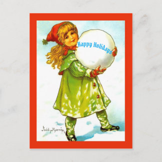 Carte Postale Belle Petite fille Vintage Joyeuses vacances neige