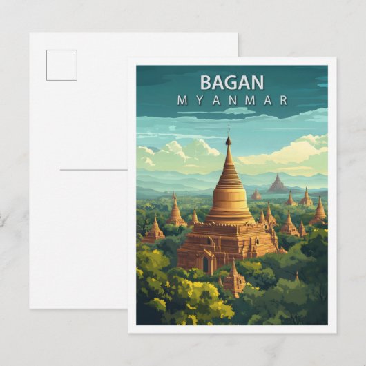 Carte Postale Belle Place Bagan Myanmar Art Travel (Devant / Derrière)