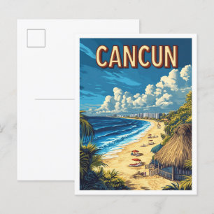 Carte Postale Belle plage de Cancun Mexique Illustration Voyage