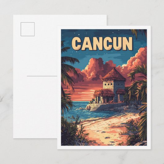 Carte Postale Belle plage de Cancun Mexique Illustration Voyage (Devant / Derrière)