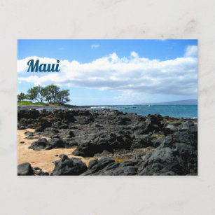 Carte Postale Belle plage de Maui avec rochers noirs