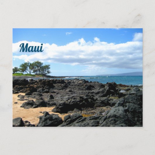 Carte Postale Belle plage de Maui avec rochers noirs (Devant)