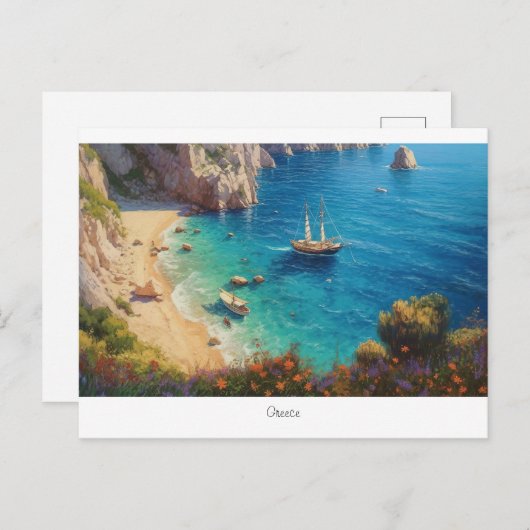 Carte Postale Belle plage en Grèce  (Devant / Derrière)