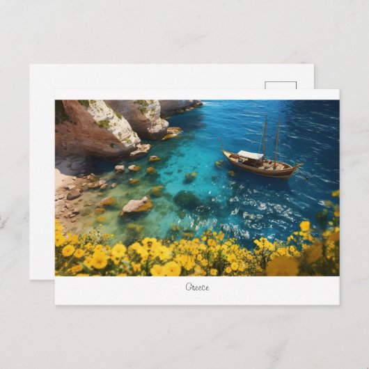 Carte Postale Belle plage en Grèce (Devant / Derrière)