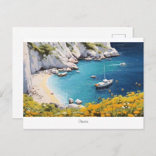 Carte Postale Belle plage en Grèce (Devant / Derrière)