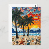 Carte Postale Belle plage Happy | Salut (Devant / Derrière)