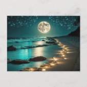 Carte Postale Belle Pleine lune Plage Océan étoile Nuit (Devant)