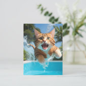 Carte Postale Belle Plongée de chat dans la piscine Amusante (Debout devant)