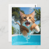 Carte Postale Belle Plongée de chat dans la piscine Amusante (Devant / Derrière)