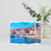 Carte Postale Belle Porto Portugal Panorama Vue Aquarelle (Debout devant)