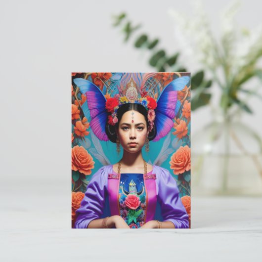 Carte Postale Belle princesse avec robe florale (Debout devant)