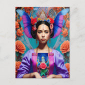 Carte Postale Belle princesse avec robe florale (Devant)
