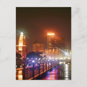 Carte Postale Belle Providence, ville du R.I. la nuit - WOW!