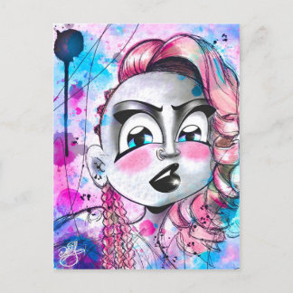 Carte Postale Belle Punk Girl avec anneau de nez Aquarelle